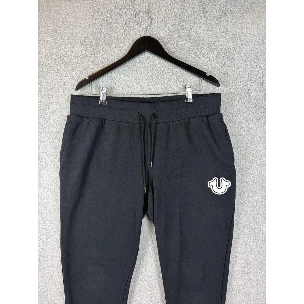 True Religion Sweatpants Mens 2XL Black Fleece Drawstring Logo Joggers Mens